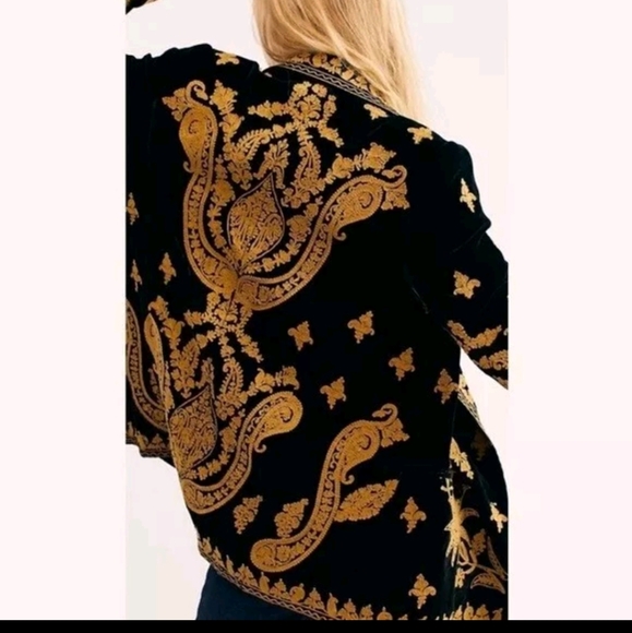 New W/Tags Free People Black Embroidered Magic Carpet Ride Blazer Small - Picture 2 of 12